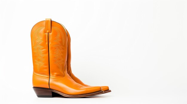 Orange Cowboy Boots auf weißem Hintergrund mit Platz für Werbung