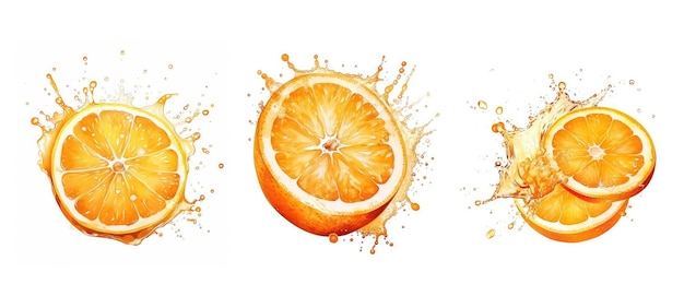 orange Cut Spritzsaft ai erzeugt lebendige Tröpfchen abstrakt kühler Hintergrund nasser Farbe orange Cut Sprischsaft Illustration Aquarell