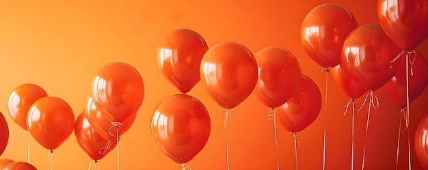 Orange Farbtöne Party-Ballons, die schwimmen, um ein festliches Ambiente zu schaffen Konzept Festliche Dekoration Ballon Girlande Stylische Party Orange Thema Feier Ideen