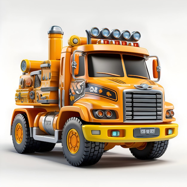 Orange Feuerwehrwagen auf einem grauen Hintergrund 3D-Render-Bild.