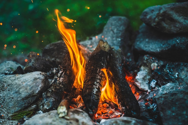 Orange Flamme des Lagerfeuers.