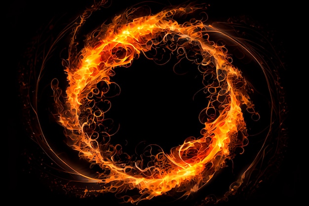 Orange Flammenkreisrahmen auf schwarzem Hintergrund