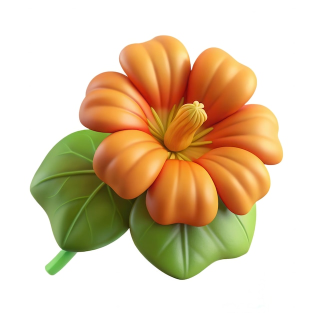 orange flower with green leaves illustration nature design element bright and vibrant botanical art