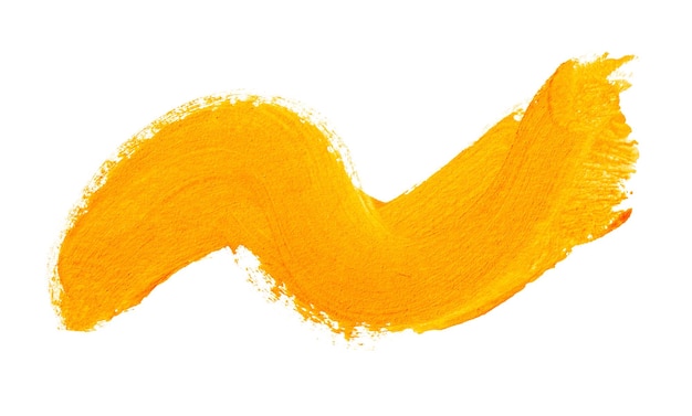 Orange gelber pinselstrich isoliert auf weißem hintergrund orange abstrakter strich bunte ölfarbe pinselstrich