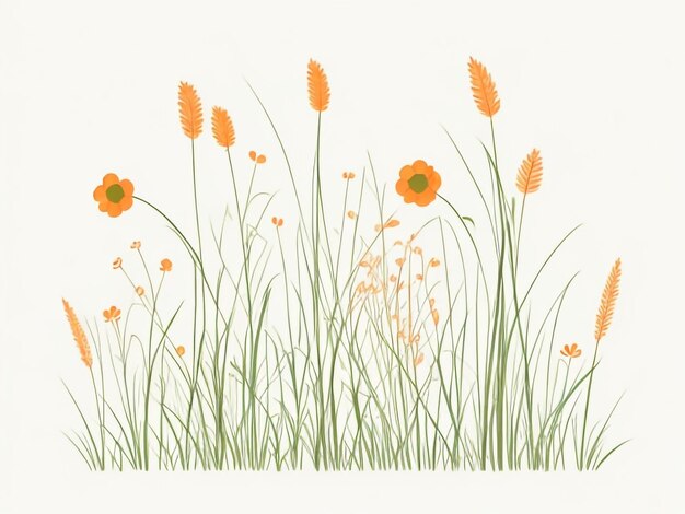 Orange Grass Meadow Arte de Linha Simples Caro e Encantador