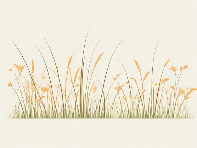 Orange Grass Meadow Arte de línea simple Lindo y encantador