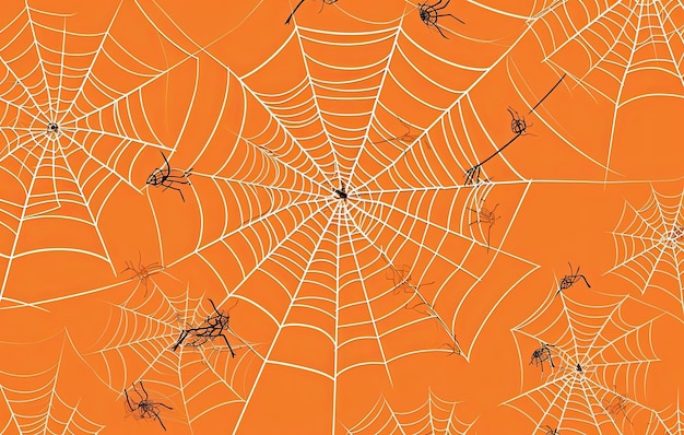 Orange Halloween-Hintergrund mit Spinnennetz Generative KI