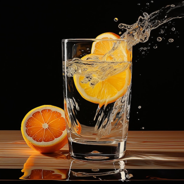 Orange im Glas Wasser