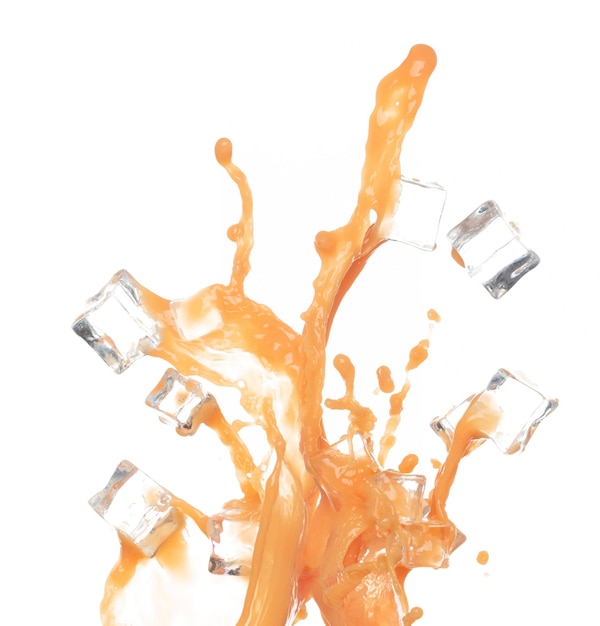 Orange Juice Eiswürfel kühl in Form Form Linie Orange saftige flatternde Explosion