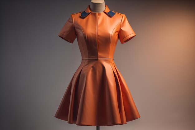 Orange Kleid auf einer Mannequin auf einem grauen Hintergrund Modische Kleidung generative ai