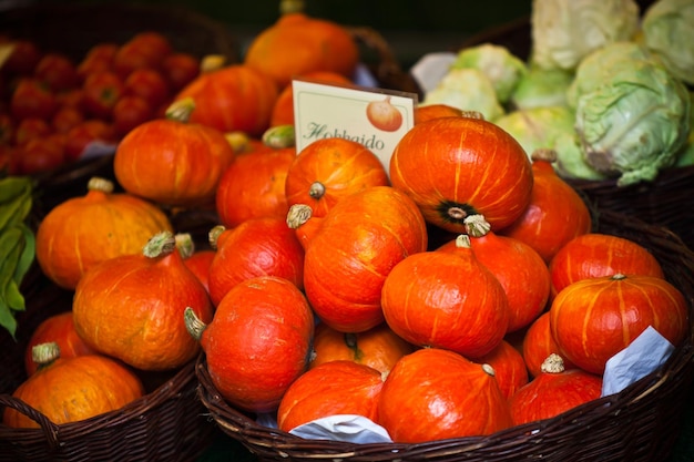 Orange Kürbisse in einem Markt