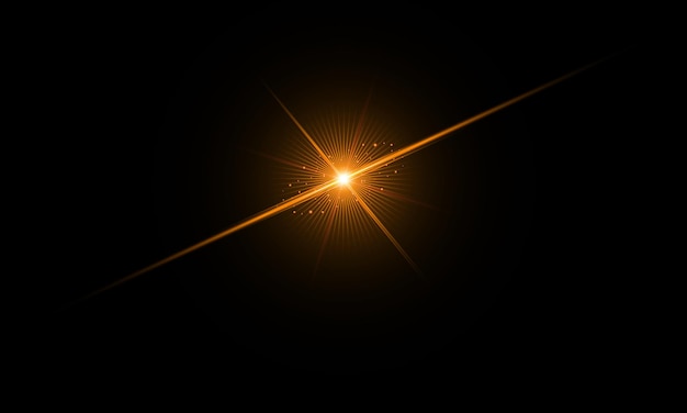 Orange Linse Flare mit Lichtstrahlen auf Schwarz