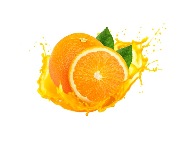 Orange mit Splash isoliert auf weißem HintergrundOrange Juice Fotoretusche