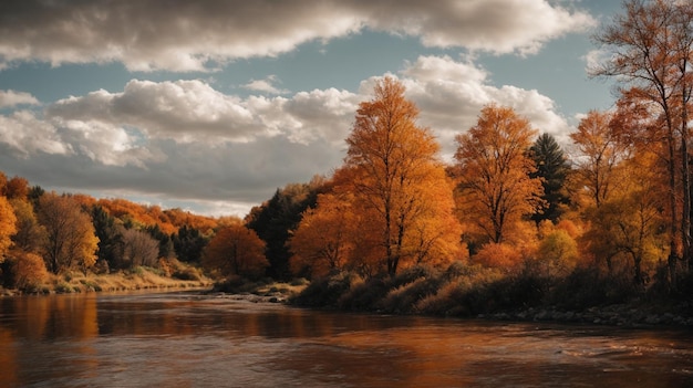 Orange otoño en el río increíble para ver buena vista