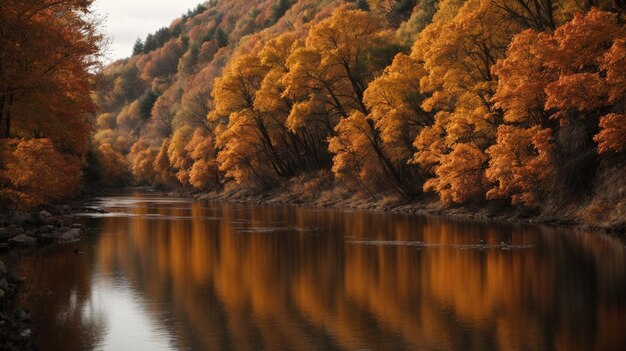 Orange otoño en el río increíble para ver buena vista