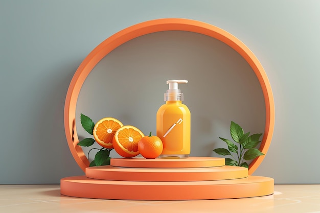 orange Produkt auf dem Podium Stand minimale Szene mit orange Display Plattform Sommer Vektor Hintergrund 3D-Rendering Stand, um kosmetische Produkte zu zeigen Bühne Sommer auf Sockel modernes 3D-Studio orange Pastell