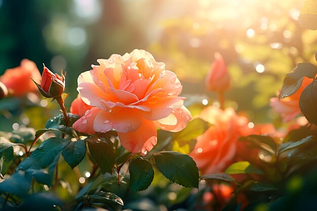 Foto orange rosen im garten im sommer-hintergrund