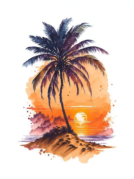 orange Sonnenuntergang am Strand an einem Urlaubstag Grafik