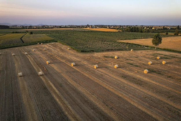 Orange Sonnenuntergang über dem Land Hayfield