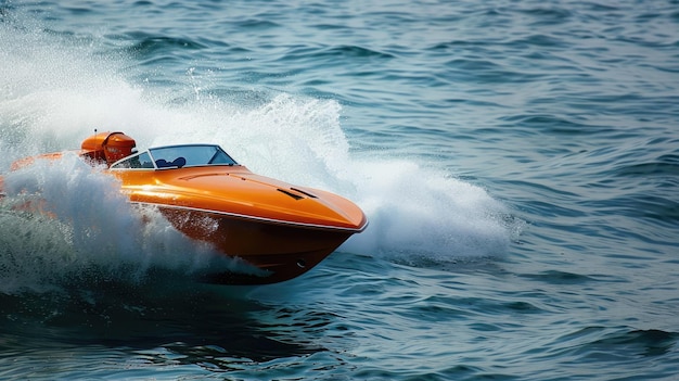 Foto orange speed boat cutting through waves nautical vessel e vela aventura desporto corrida e