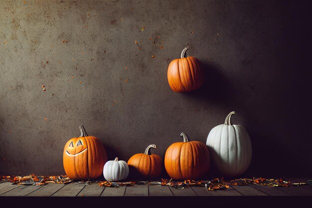 Orange und weiße Kürbisse auf Holzboden Halloween-Dekorationen