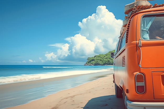 Foto orange van auf dem strand, der von ki generiert wurde