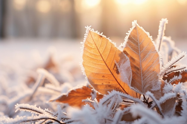 Foto orangefarbene buchenblätter sind im spätherbst oder frühen winter mit frost bedeckt