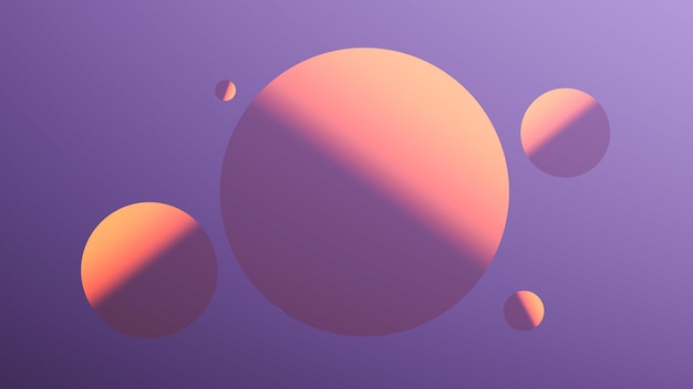 Orangefarbene Neonkreise auf violettem Hintergrund Leuchtende runde orangefarbene Scheiben 3D-Rendering