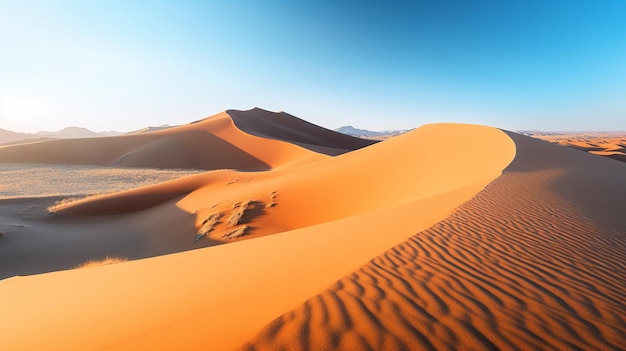 Orangefarbene Sanddünenwüste mit klarem, blauem Himmel, KI-generiertes Bild