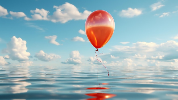 Foto orangefarbener ballon am blauen himmel mit wolken 3d-rendering