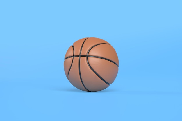 Orangefarbener Basketball auf einem leuchtend blauen Hintergrund mit Kopierraum, 3D-Renderillustration