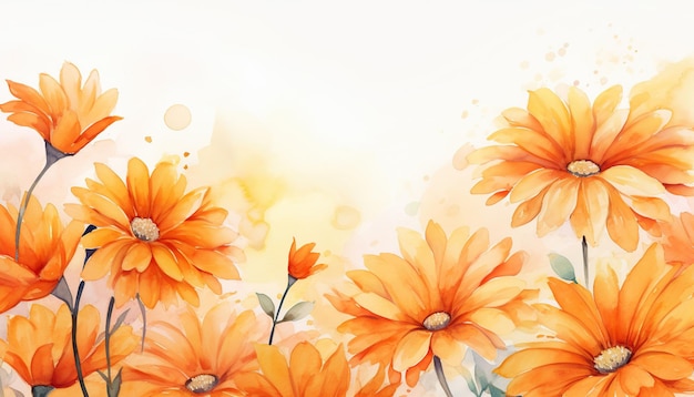 Orangefarbener Blumen-Aquarell-Hintergrund