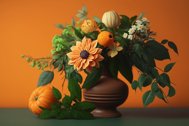 Orangefarbener Blumenstrauß in einer Vase Generative KI Generative KI