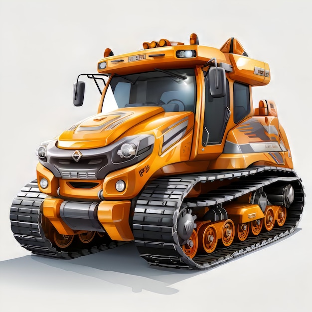 Orangefarbener Bulldozer auf weißem Hintergrund 3D-Illustration 3D-Rendering