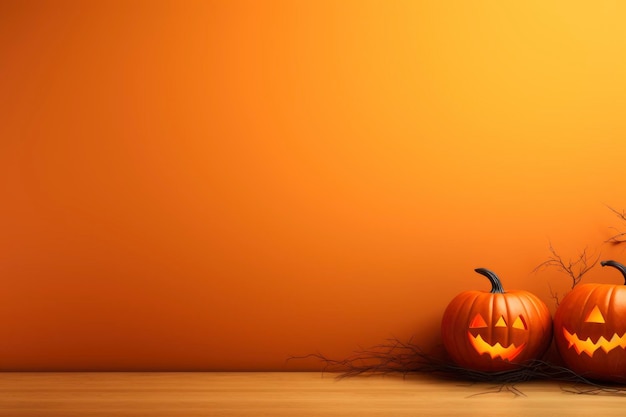 Orangefarbener Halloween-Hintergrund mit wesentlichen Charakteren, einfaches Design mit Kopierraum