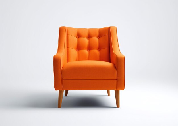 Orangefarbener Stuhl auf weißem Hintergrund, isolierter weicher Sessel
