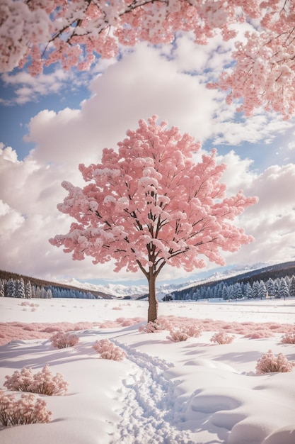 Foto orangefarbener und rosafarbener baum