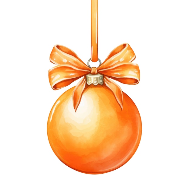 orangefarbener Weihnachtsball mit Band und einem auf dem Hintergrund isolierten Bogen Generative KI
