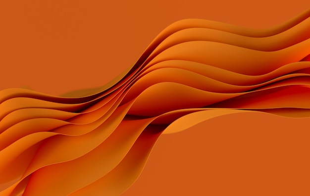 Orangefarbenes Papier oder Baumwollgewebe 3D-Rendering-Hintergrund mit Wellen und Kurven Dynamische Tapete