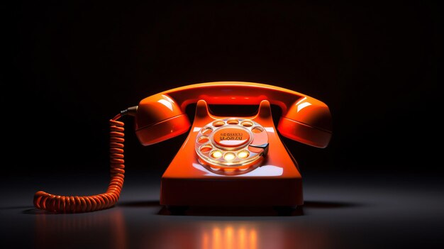 Orangefarbenes Retro-Telefon im Rampenlicht