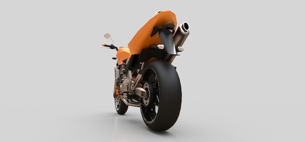 Orangefarbenes urbanes Sport-Zweisitzer-Motorrad auf grauem Hintergrund 3D-Darstellung