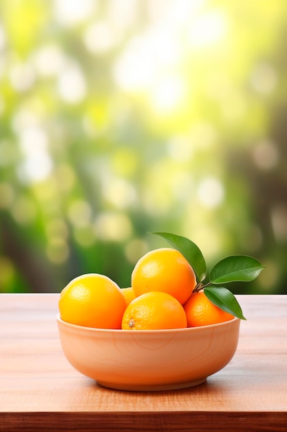 Orangen in einer Schüssel im Garten Selektiver Fokus