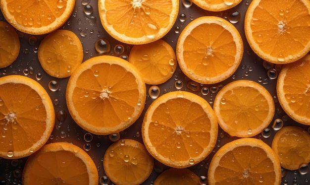 Orangen mit Wassertropfen auf dunklem Hintergrund Generative KI