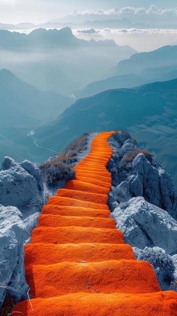 Orangen Pfad auf den hellen Berg