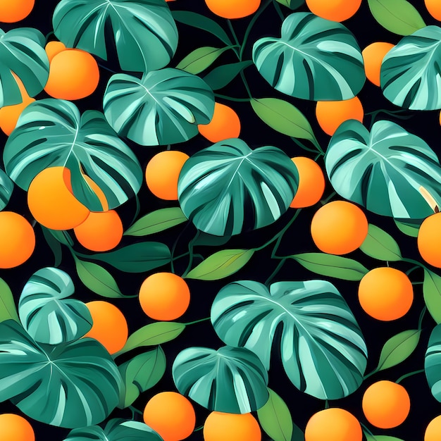 Orangen Seamless Repeat Pattern Zitrusfrüchte für Kinder Designs Kakteen Pflanzen Stoffdruck Oberflächendesign Verpackung süße Natur Generative AI