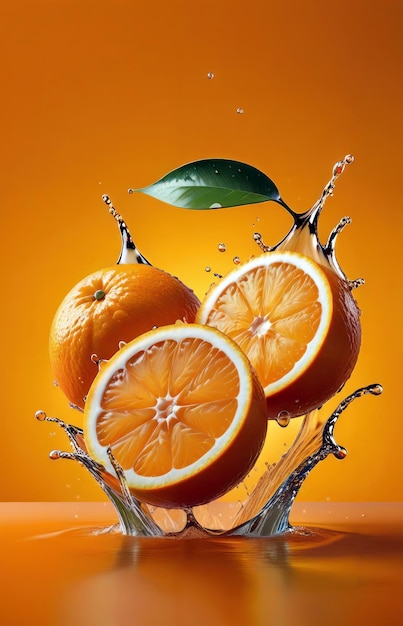 Orangen spritzen im Hintergrund