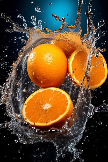 Orangen spritzen ins Wasser