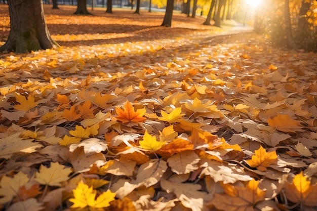 Orangenblätter im Park, sonniger Herbst, natürlicher Hintergrund