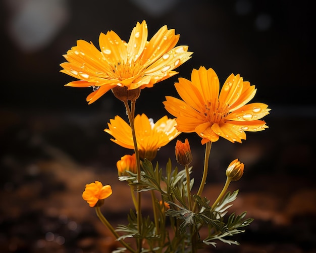 Orangenblüten in einer Vase mit Wassertropfen darauf