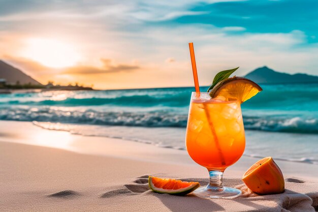 Orangencocktail im Glas auf Sand